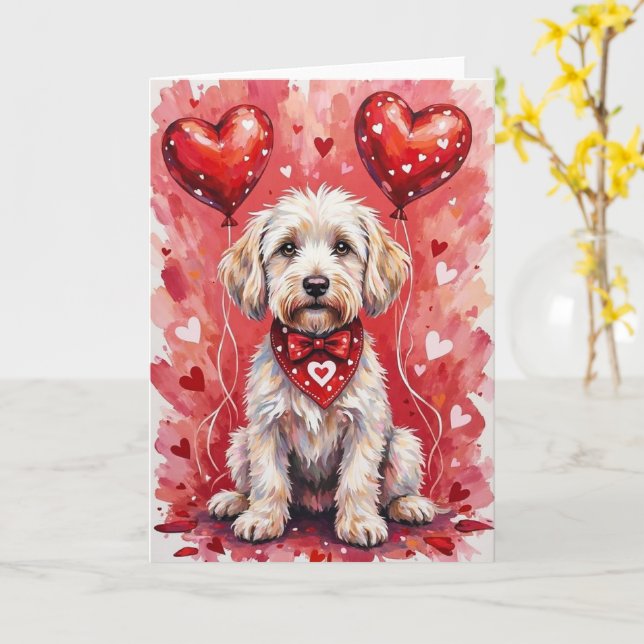 Cartão Maltese Valentine’s Day Dog with Hearts Red (Flor Amarela)