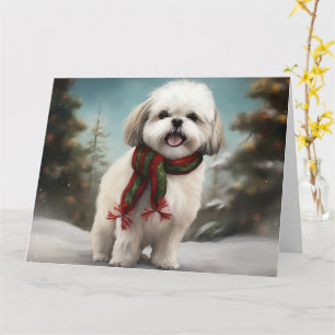 Cartão Malti Tzu Dog no Natal da Neve
