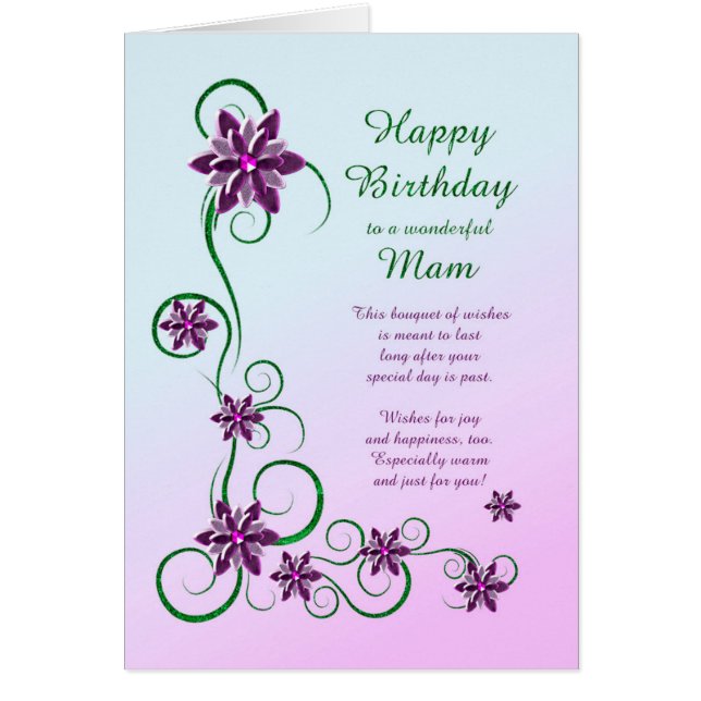 Cartão Mam Birthday com Rolos e Flores (Frente)