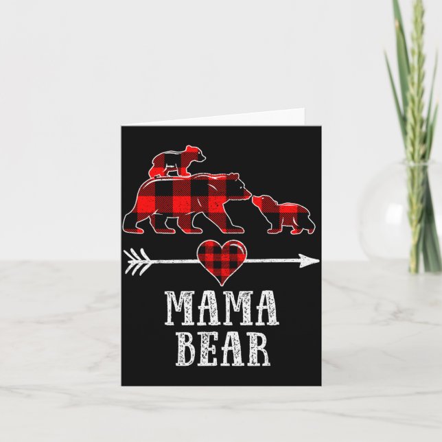 Cartão Mama Bear 2 Cubs Shirt, Christmas Mama Bear Plaid  (Frente)