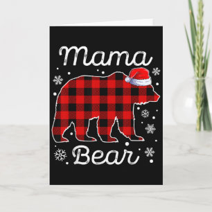 Cartão Mama Bear Roupas de Natal Xadrez Vermelho Família
