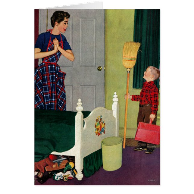 Cartão Mamã, eu limpei minha sala! (Frente)