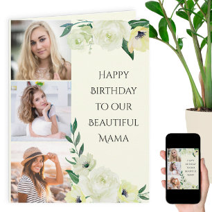 Cartão Mama Happy Birthday 3 Foto Watercolor Floral