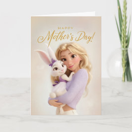 Cartão Mama Snuggling Her Baby Bunny Mother's Day Card