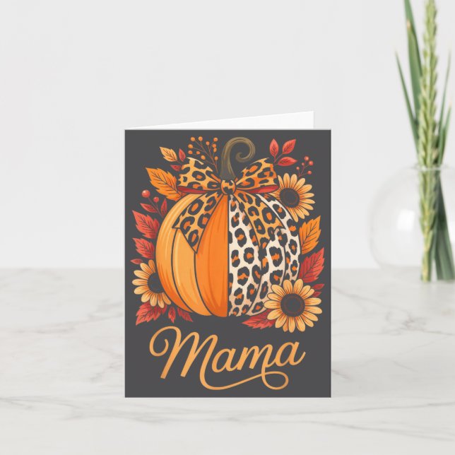 Cartão Mama Thanksgiving Leopard Pumpkin Sunflower Coquet (Frente)