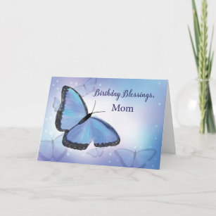 Cartão Mamãe Abençoa Borboleta Religiosa Azul