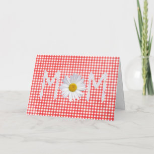 Cartão Mamãe Daisy em xadrez vermelho e branco