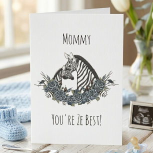 Cartão Mamãe e Bebê Menino Zebra Feliz Dia das Mães