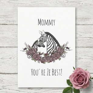 Cartão Mamãe Fofa e Bebê Zebra Feliz Dia das Mães