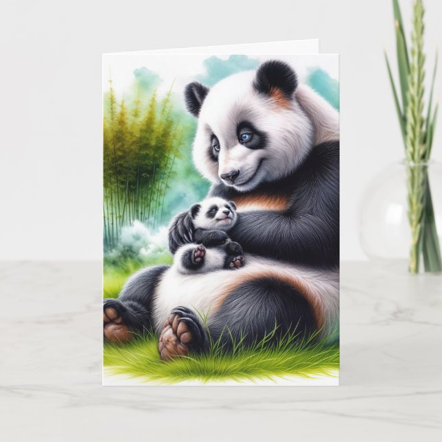 Cartão Mamãe Panda Ursa De Aniversário Com O Cubo (Frente)