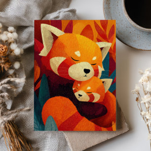 Cartão Mamãe Panda Vermelho com Filhote Dia das Mães Feli
