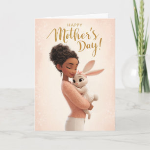 Cartão Mamãe querida abraçando o coelhinho bebê Feliz Dia
