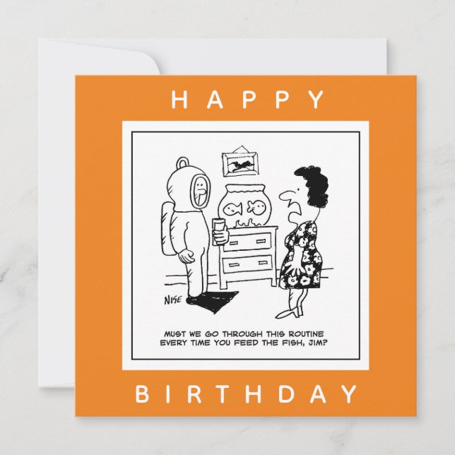 Cartão Man Dons Scuba Mergulhando em um cartoon de peixe  (Frente)