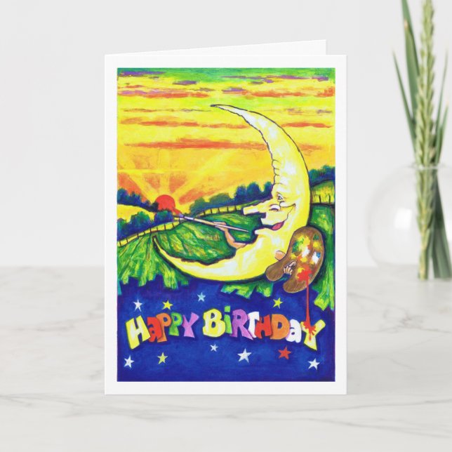 Cartão Man in the Moon Painting Birthday Card (Frente)