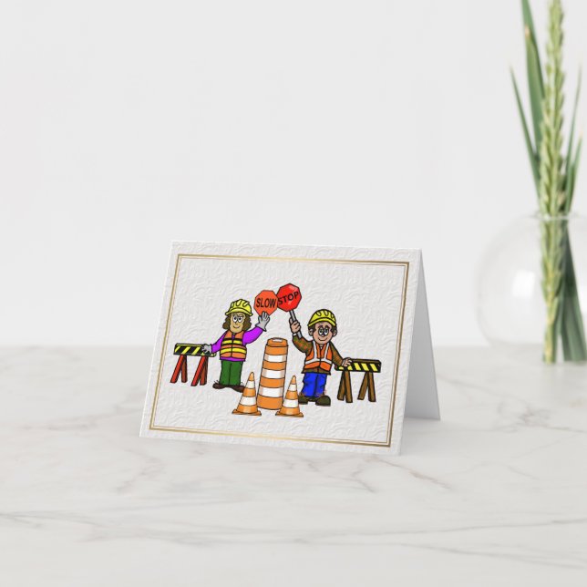 Cartão Man Woman Road Workers Romantic Greeting Card      (Frente)