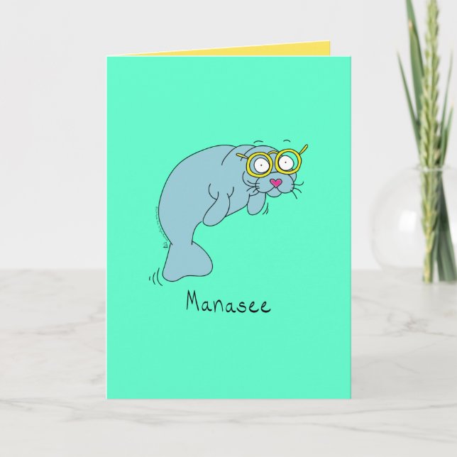 Cartão Manasee - Manatee with Glasses Greeting Card (Frente)