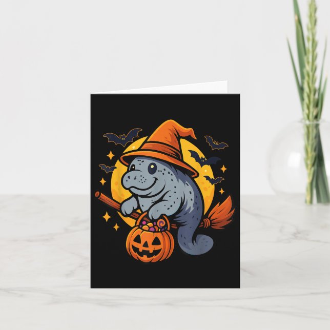 Cartão Manatee Witch Hat Pumpkin Halloween Soky Season  (Frente)