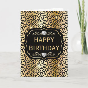 Cartão Manchas de leopardo elegantes em preto e dourado b