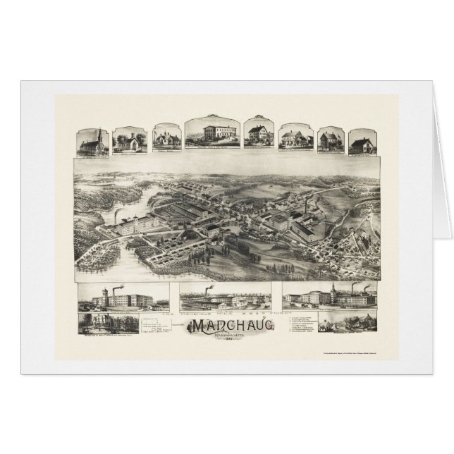 Cartão Manchaug, mapa panorâmico das MÃES - 1891 (Frente Horizontal)