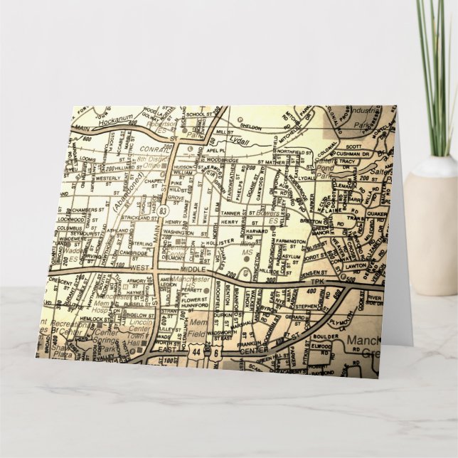 Cartão Manchester, mapa do vintage do CT (Frente)