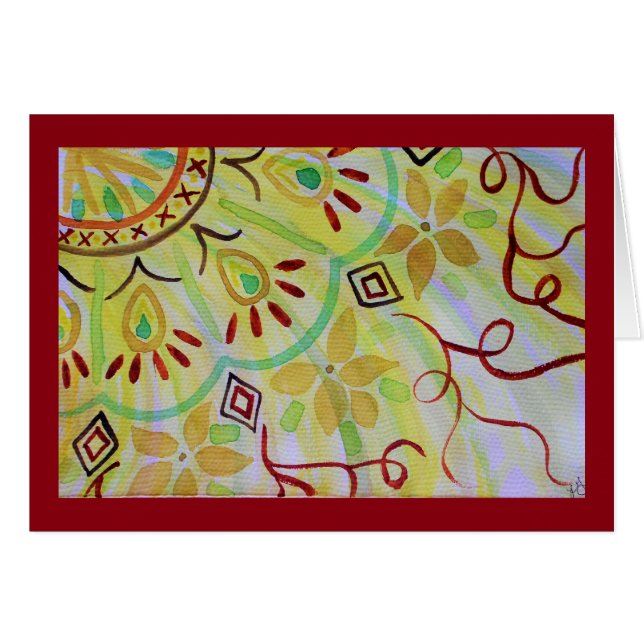 Cartão Mandala animador, amarela, verde e marrom, floral (Frente Horizontal)