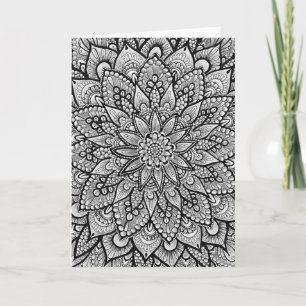 Cartão Mandala de Arte Original Preto e Branco