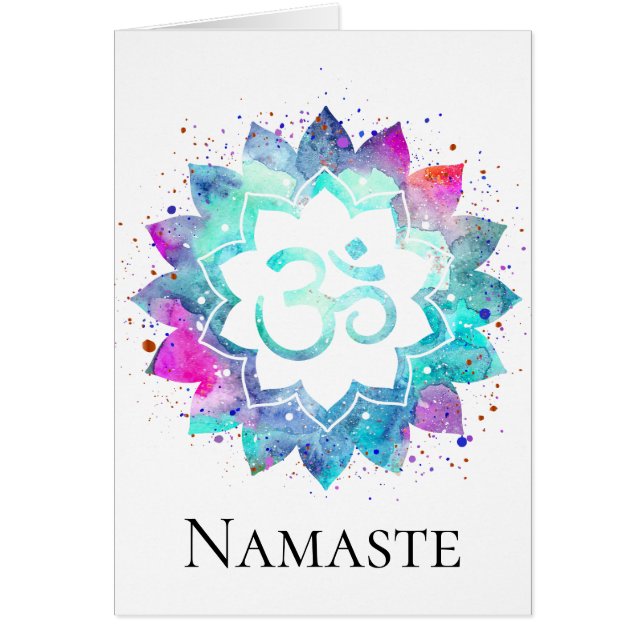 Cartão Mandala de Lotus da aguarela do símbolo de OM AUM (Frente)