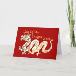 Cartão Mandala Dragon 2024 Vermelho de Ano Novo chinês
