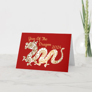 Cartão Mandala Dragon 2024 Vermelho de Ano Novo chinês