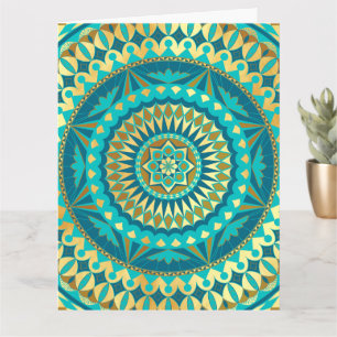 Cartão Mandala Fantasia Azul Dourado