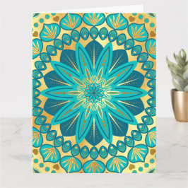 Cartão Mandala Flor de Ouro Azul
