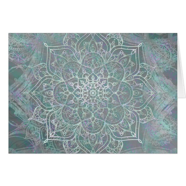 Cartão Mandala Iridescente Boho Chic Obrigada (Frente horizontal)