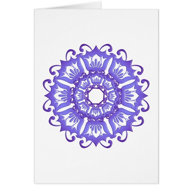 Cartão Mandala violeta floral. Cumprimento (Frente)