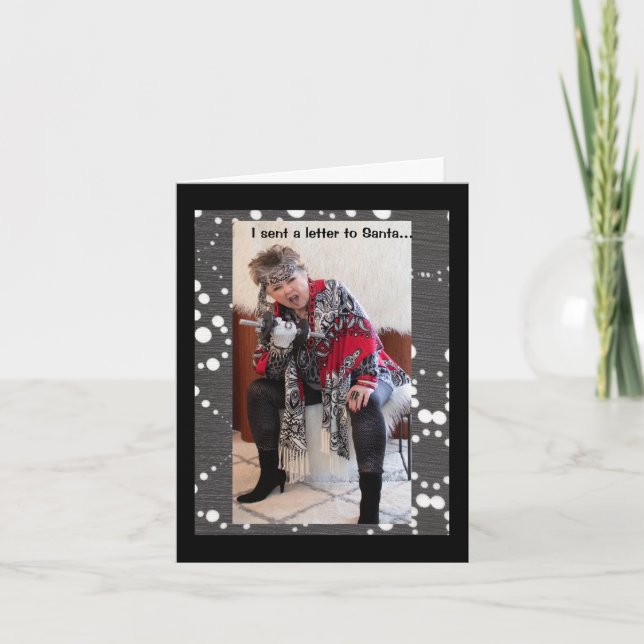 Cartão Mandei uma carta para o Papai Noel pedindo um tern (Frente)