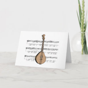 Cartão mandolin lute and sheet music