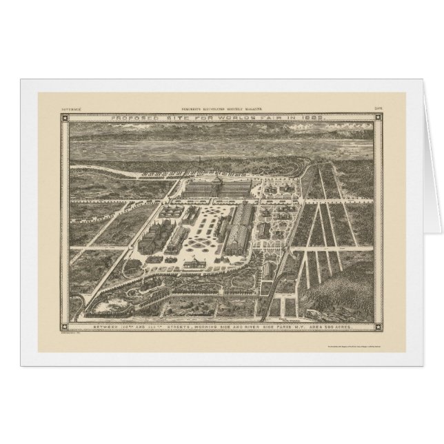 Cartão Manhattan, mapa panorâmico de NY - 1883 (Frente Horizontal)