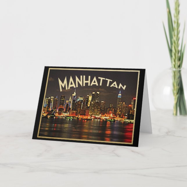 Cartão Manhattan Night Skyline (Frente)