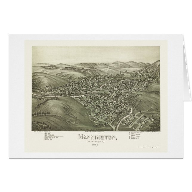 Cartão Mannington, mapa panorâmico de WV - 1897 (Frente Horizontal)