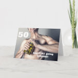 Cartão Man's 50th Birthday Card - Still Going Strong!<br><div class="desc">A fun and funny birthday greeting card for a man's 50th birthday,  featuring a man struggling to open a pickle jar. 50 and Still Going Strong! The card is customizable,  so you can change the "50" to any number. A great card for any man in his fifties!</div>