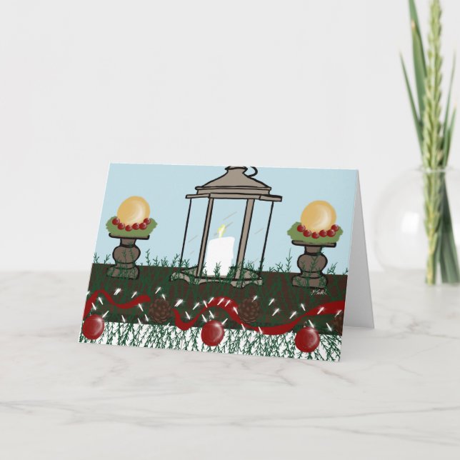 Cartão Manta De Natal Com Vela, Pinecones, Ornamentos (Frente)