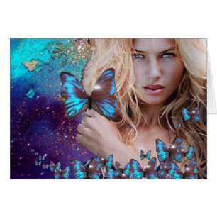 CARTÃO MANTEIGA AZUL EM ESPUMANTES VERDES DOURADOS TEAIS