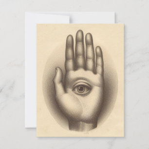 Cartão Mão com Ilustração Antecipada Surreal Ocular