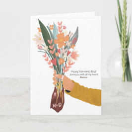 Cartão Mão segurando buquê de flores do dia dos namorados