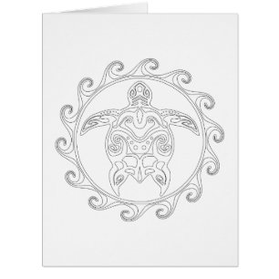 Cartão Maori Sun Tribal Turtle Adulto Coloração Grande