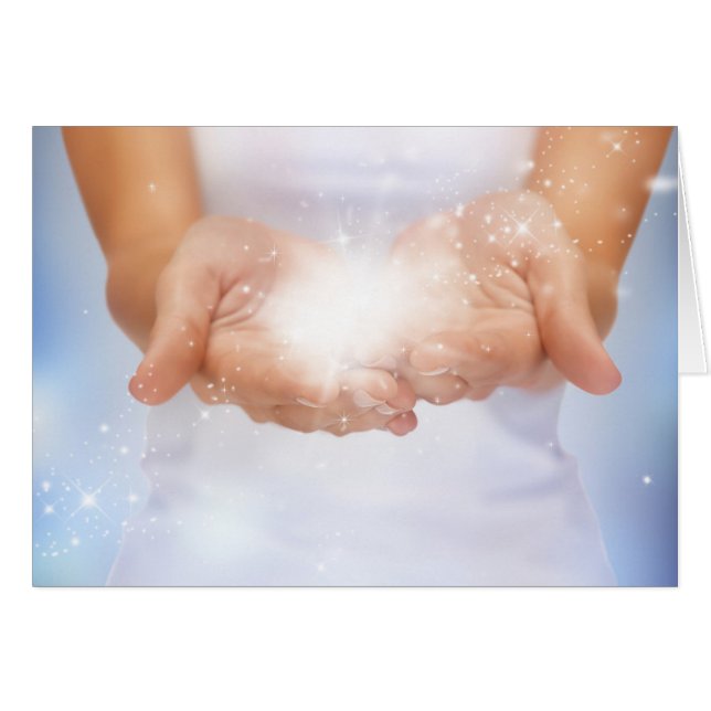 Cartão mãos brancas de cicatrização de energia reiki aque (Frente Horizontal)