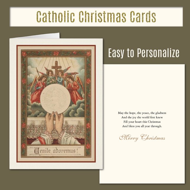 Cartão Mãos de Padre em Latim de Natal (Traditional Catholic Christmas Cards - Easy to personalize)