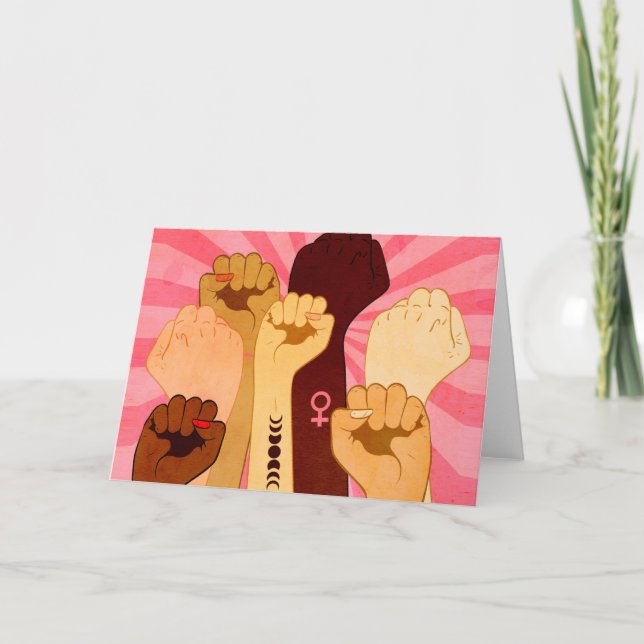 Cartão Mãos femininas com punho levantado (Frente)