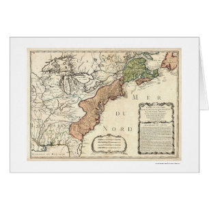 Cartão Mapa 1756 da costa leste & do Canadá