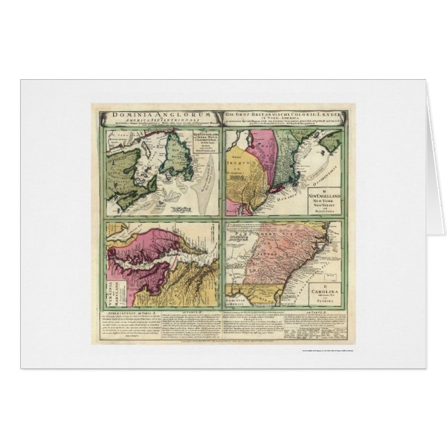 Cartão Mapa 1760 de Terra Nova & de costa leste (Frente Horizontal)