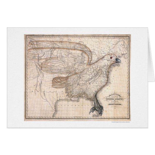 Cartão Mapa 1832 dos Estados Unidos de Eagle (Frente Horizontal)